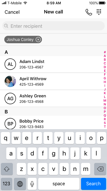 User Selects a Call Recipient
